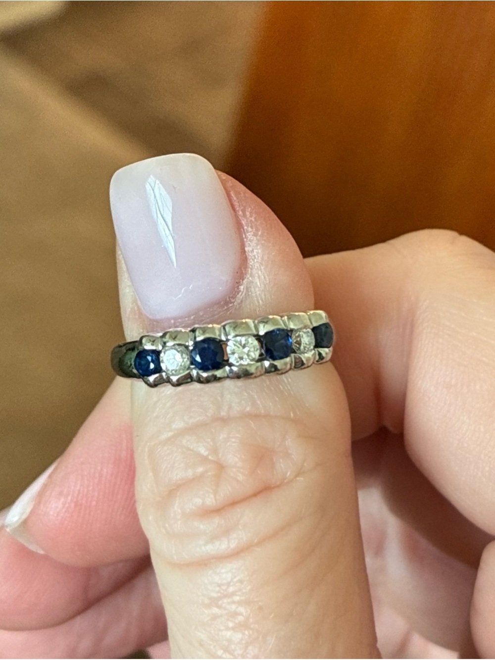 Vintage Blue Sapphire & Diamond 14K White Gold Band Ring – Jahan Diamonds
